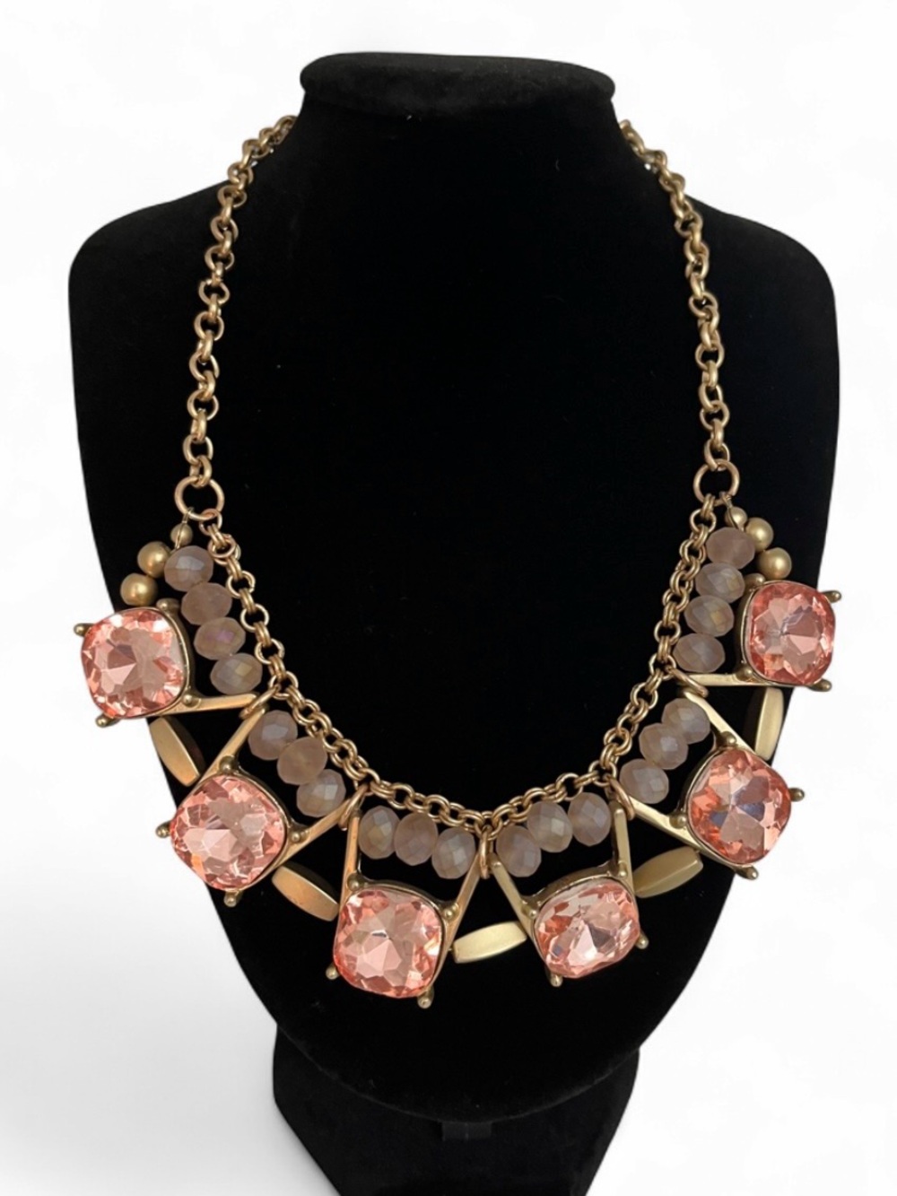 Gold-Tone Pink Crystal Statement Necklace